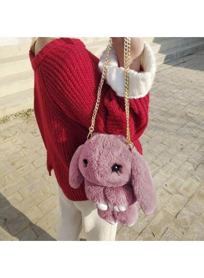Rabbit-shaped fur crossbody bag, small backpack with gold chain - Image 2